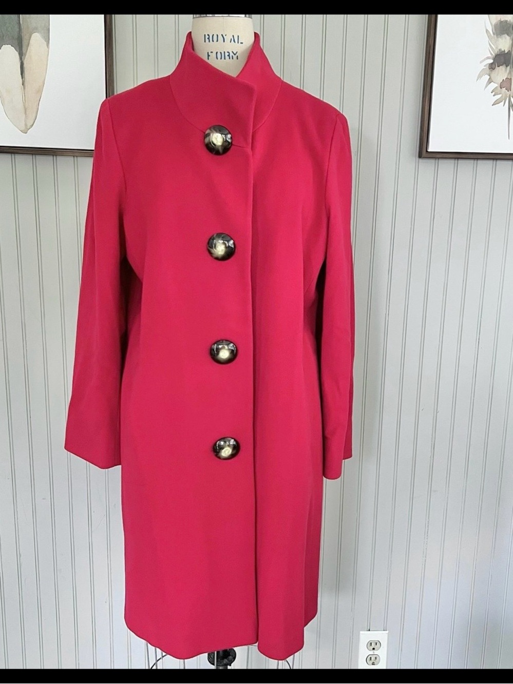 Fluerette, Italy Luxury Red Wool Mid Length Coat size 12